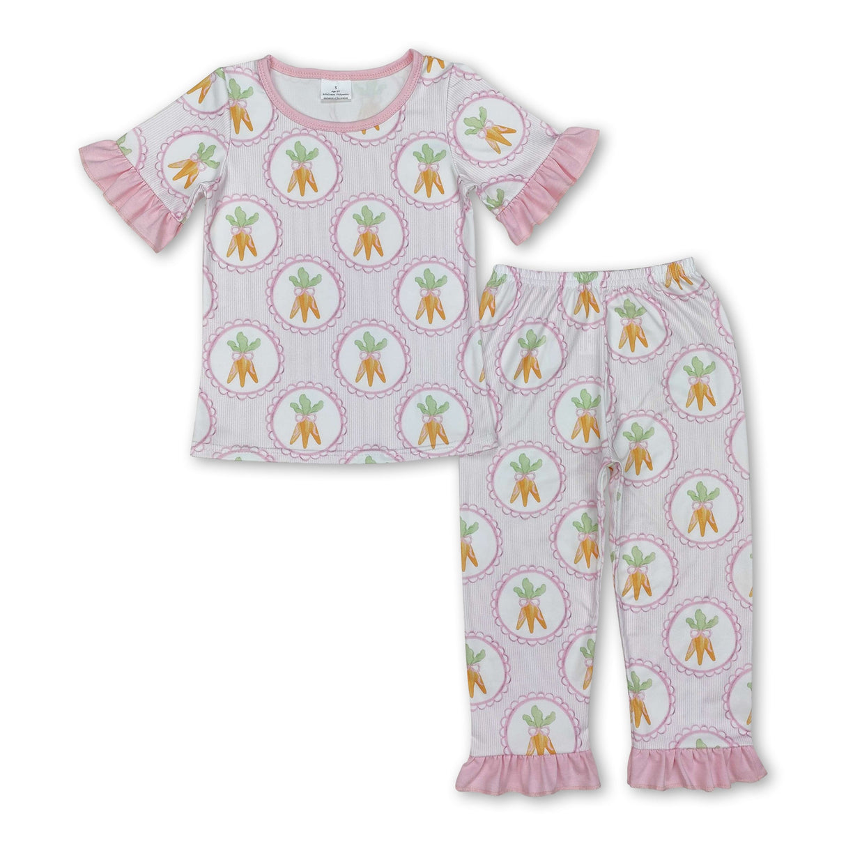 Pink short sleeves carrot kids girls Easter pajamas