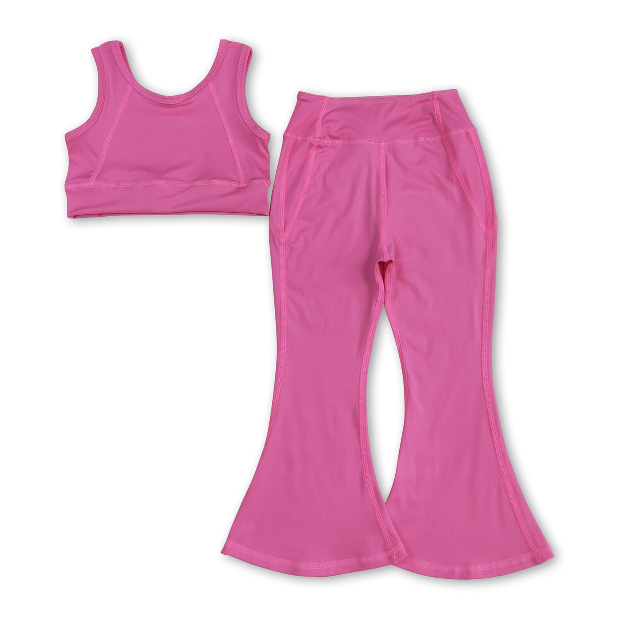Hot pink crop top floral pants kids girls yoga set