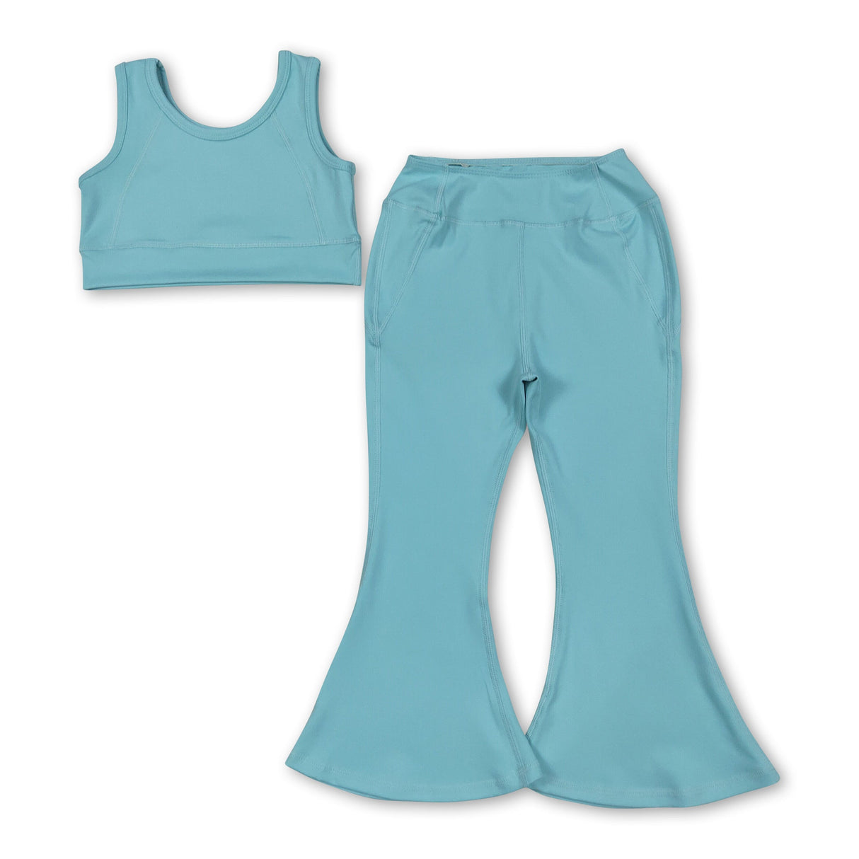 Aqua crop top floral pants kids girls yoga set