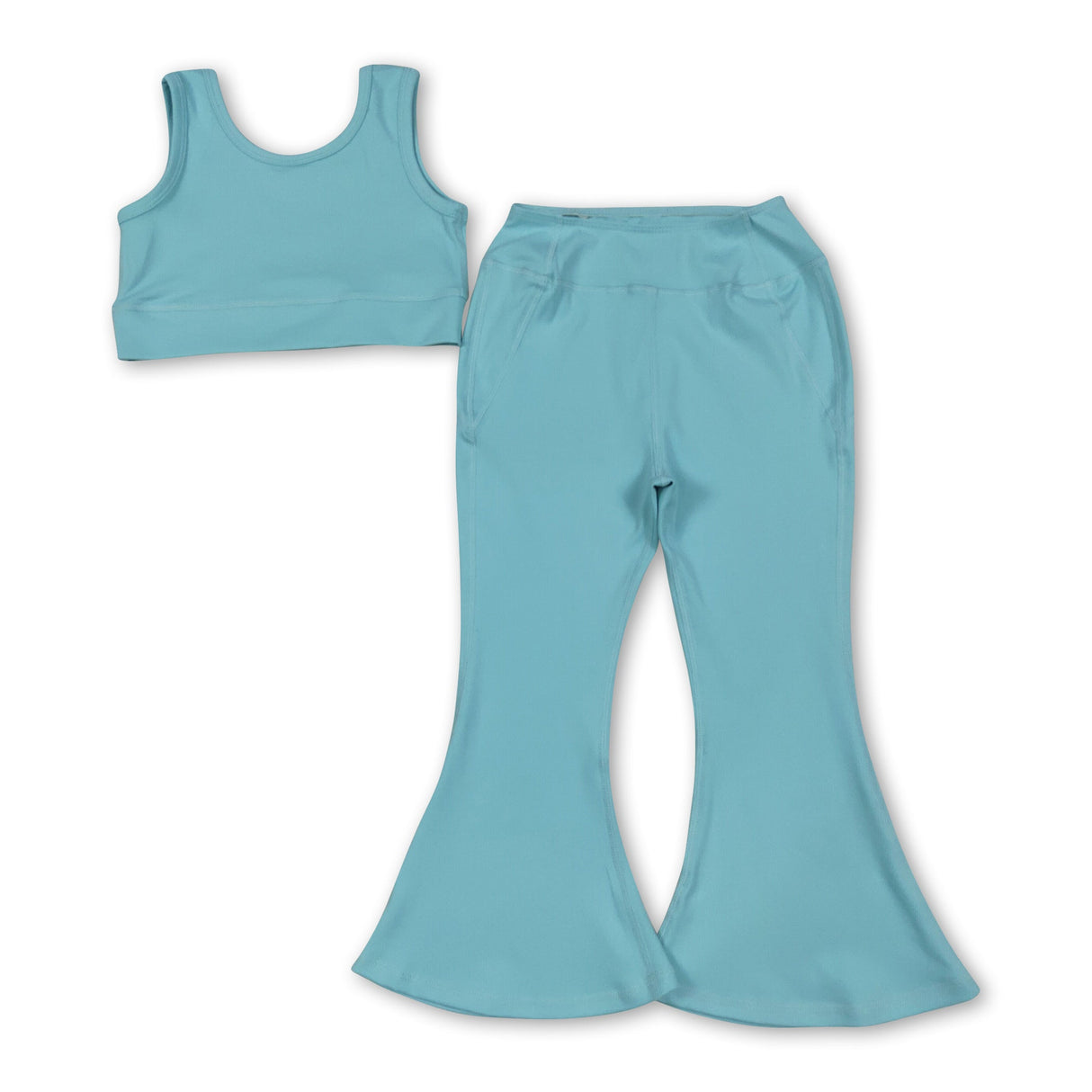 Aqua crop top floral pants kids girls yoga set