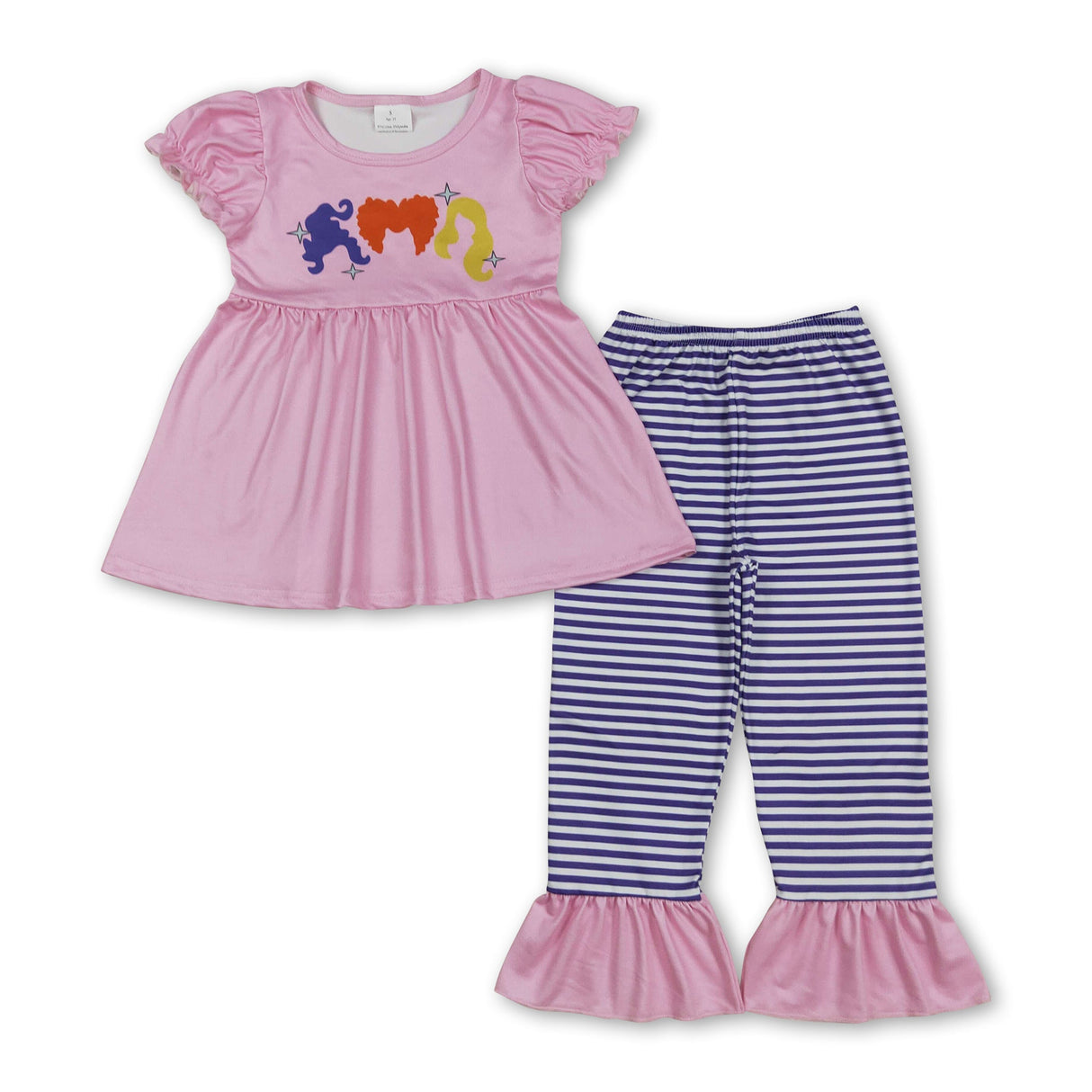 Short sleeves witches tunic stripe pants girls Halloween set