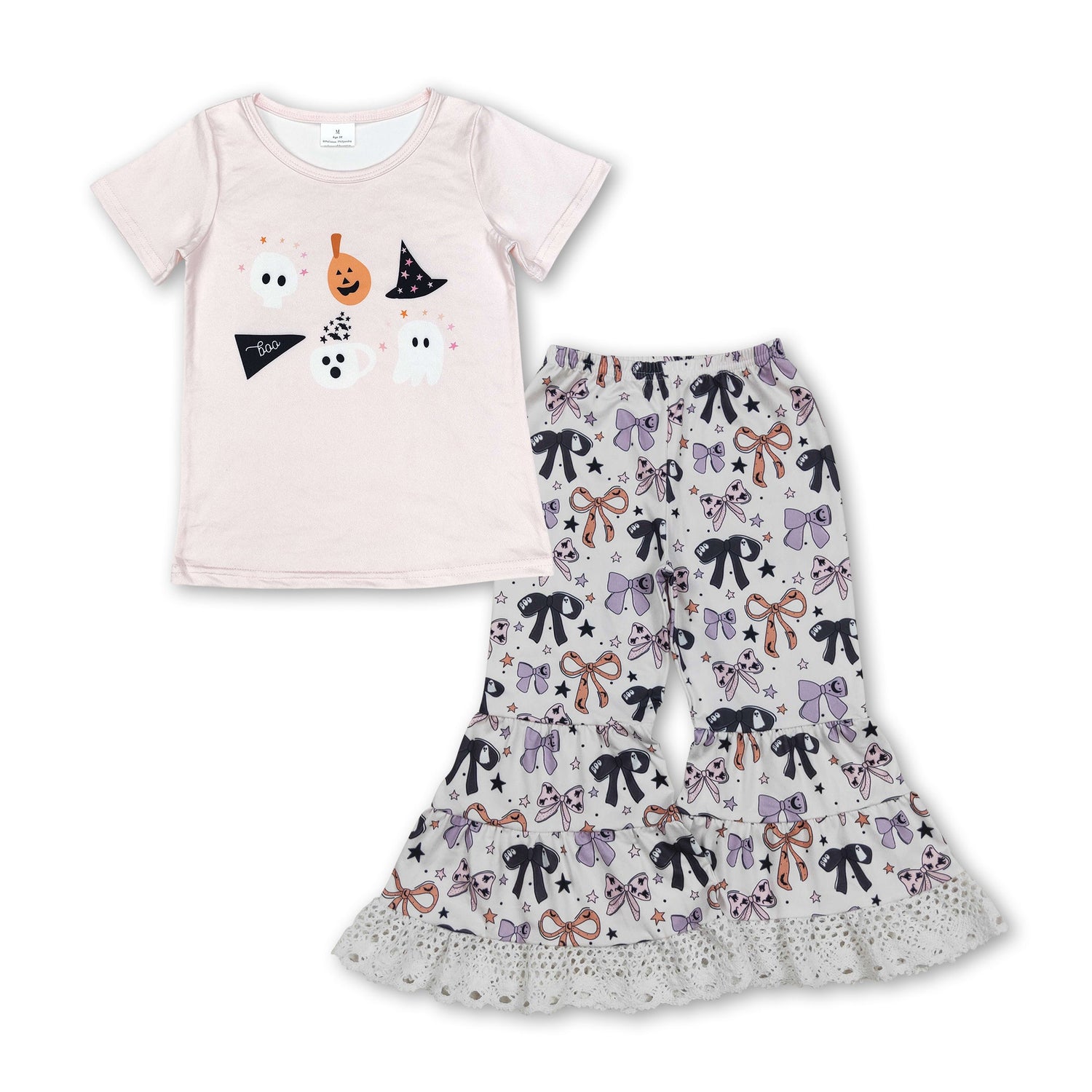 Ghost pumpkin top bow pants girls Halloween clothing