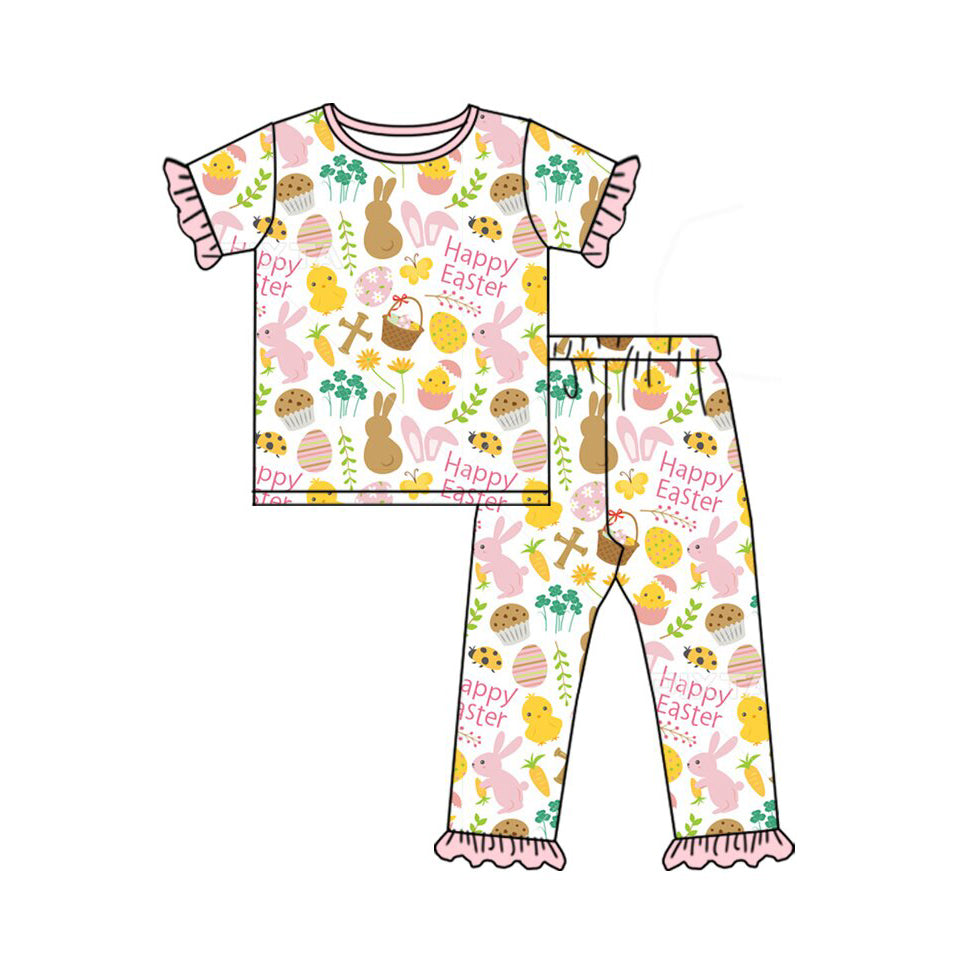 happy easter rabbit print girl easter set