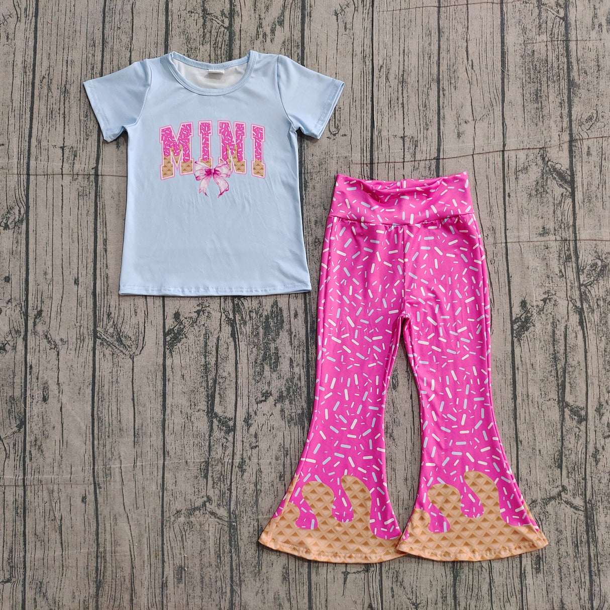 Short sleeves mini bow ice cream sprinkle kids girls outfits