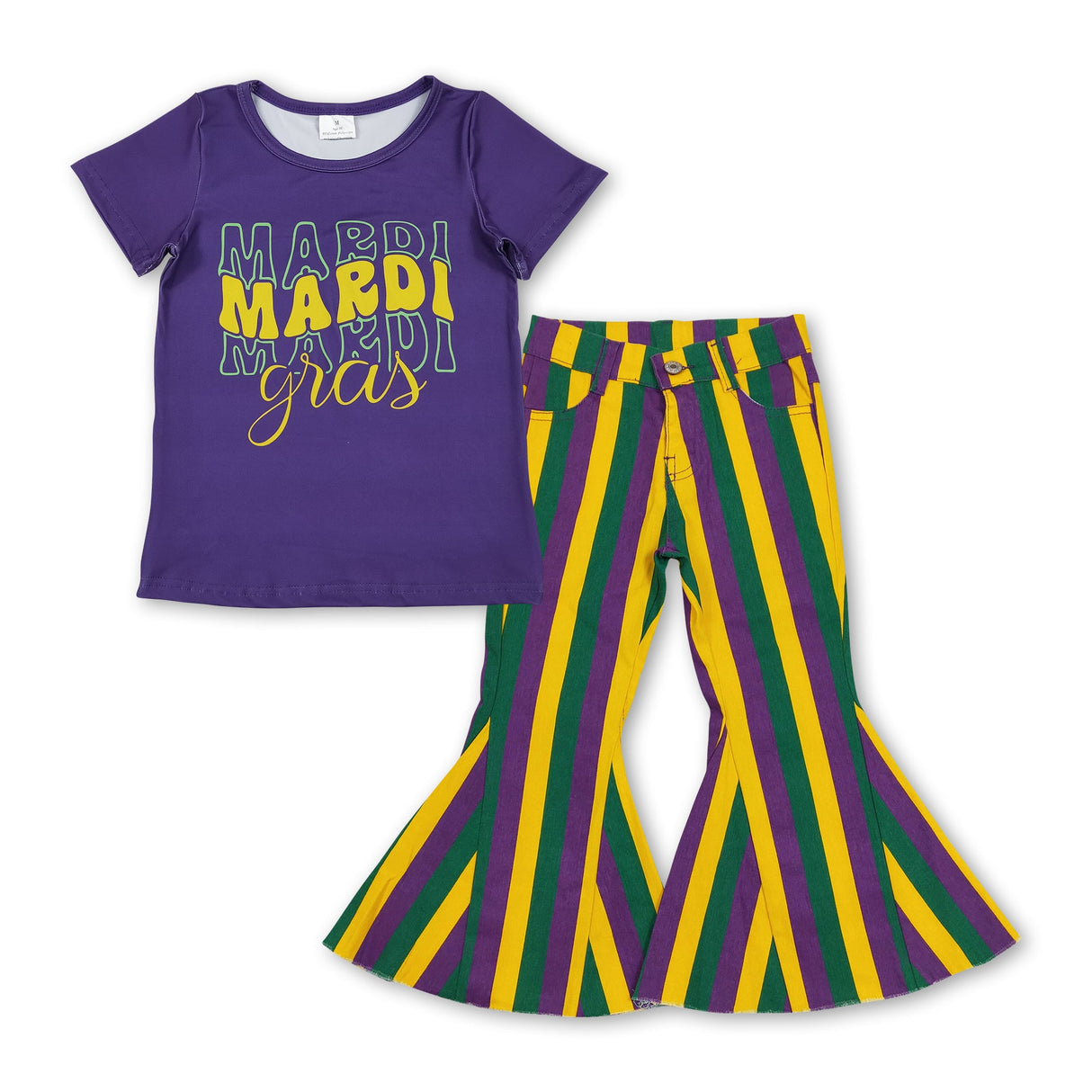 Purple Mardi Gras top stripe jeans girls clothing set