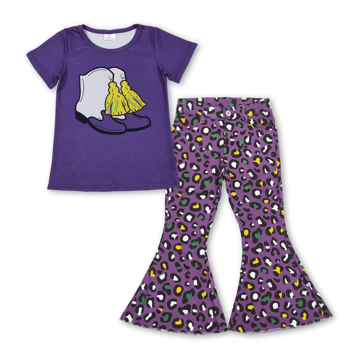 Boots top purple leopard jeans girls Mardi Gras clothes