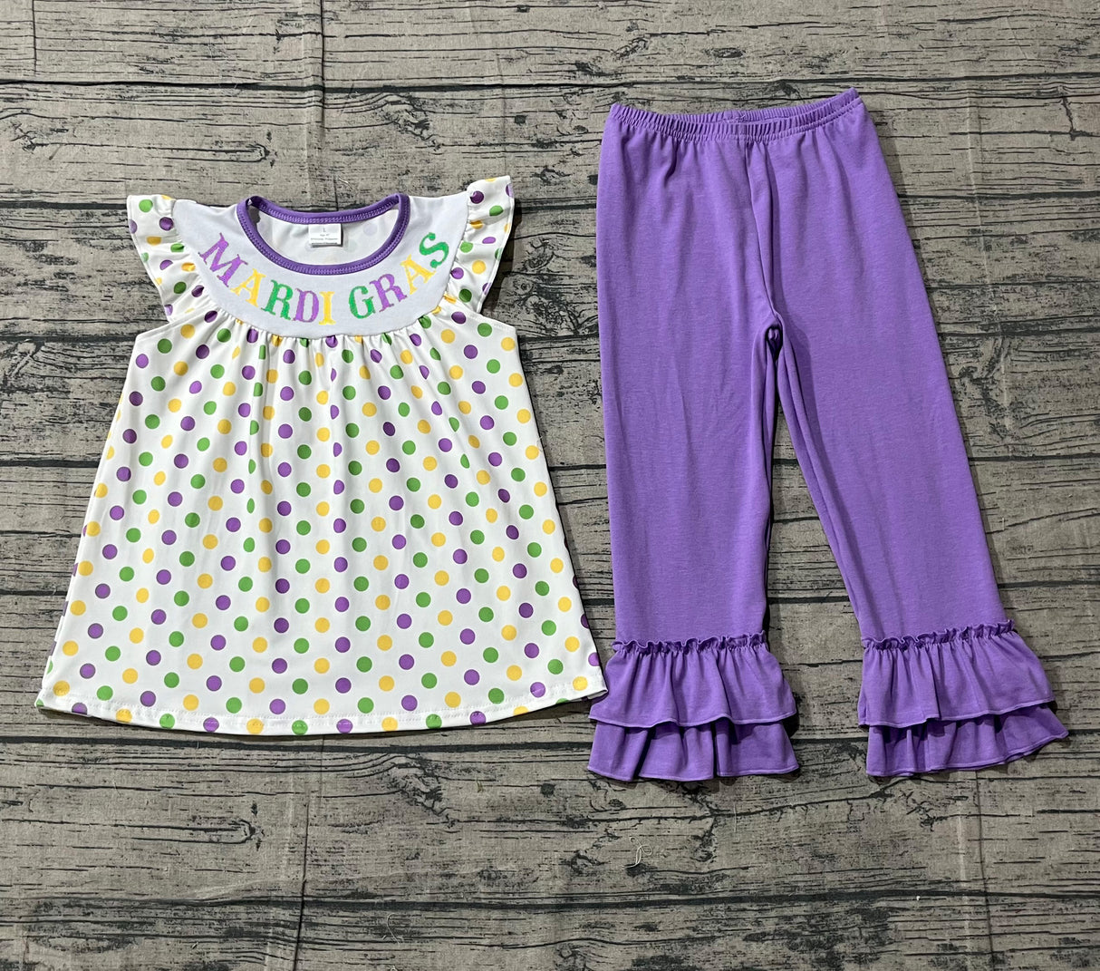 Purple green yellow polka dots Mardi Gras girls outfits