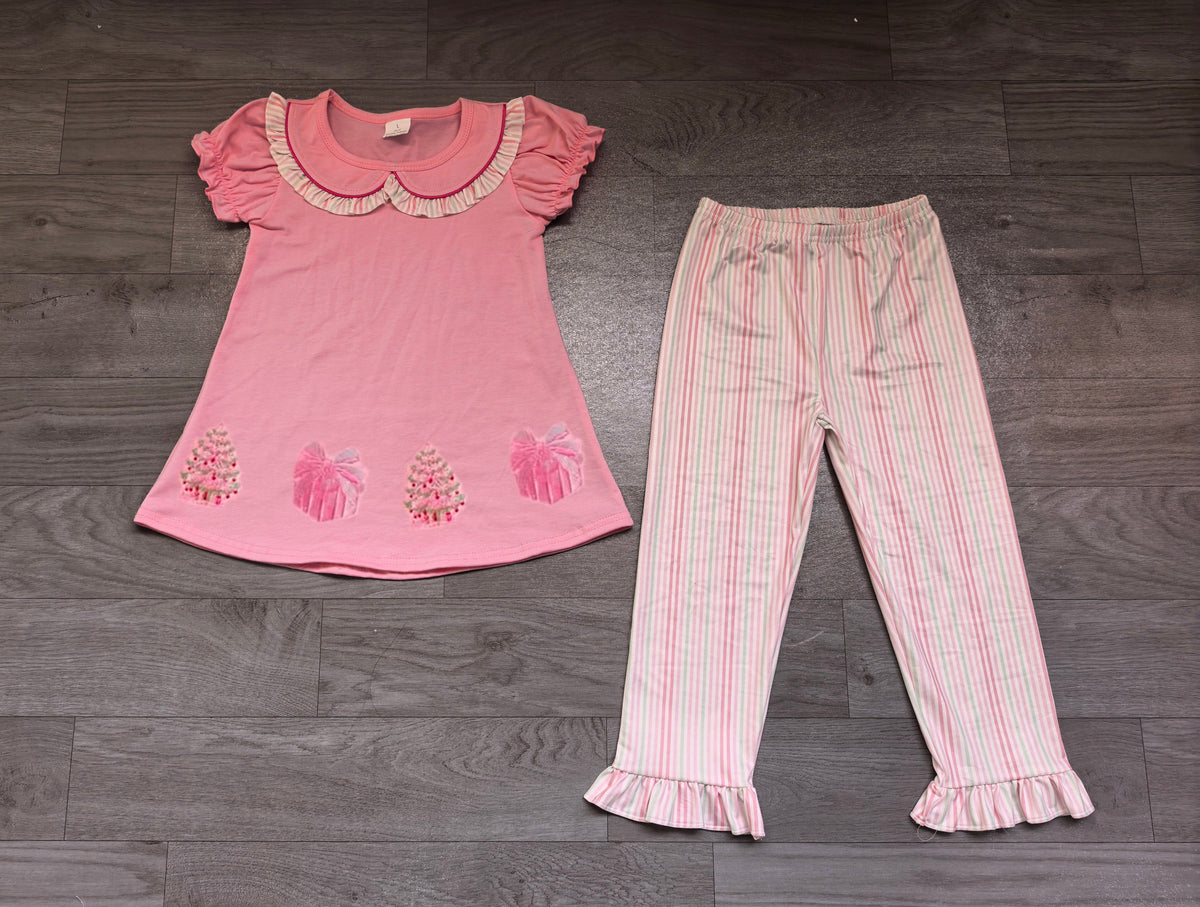 Short sleeves Christmas tree gift top pants girls outfits