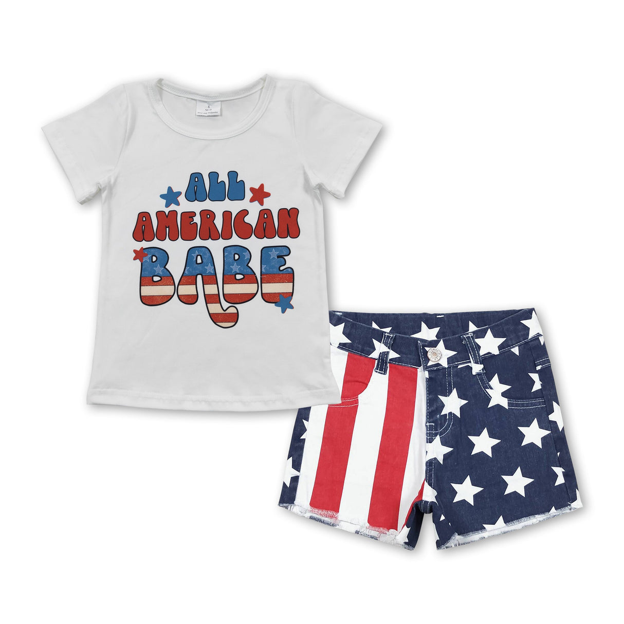 All American babe star stripe denim shorts girls 4th of july set