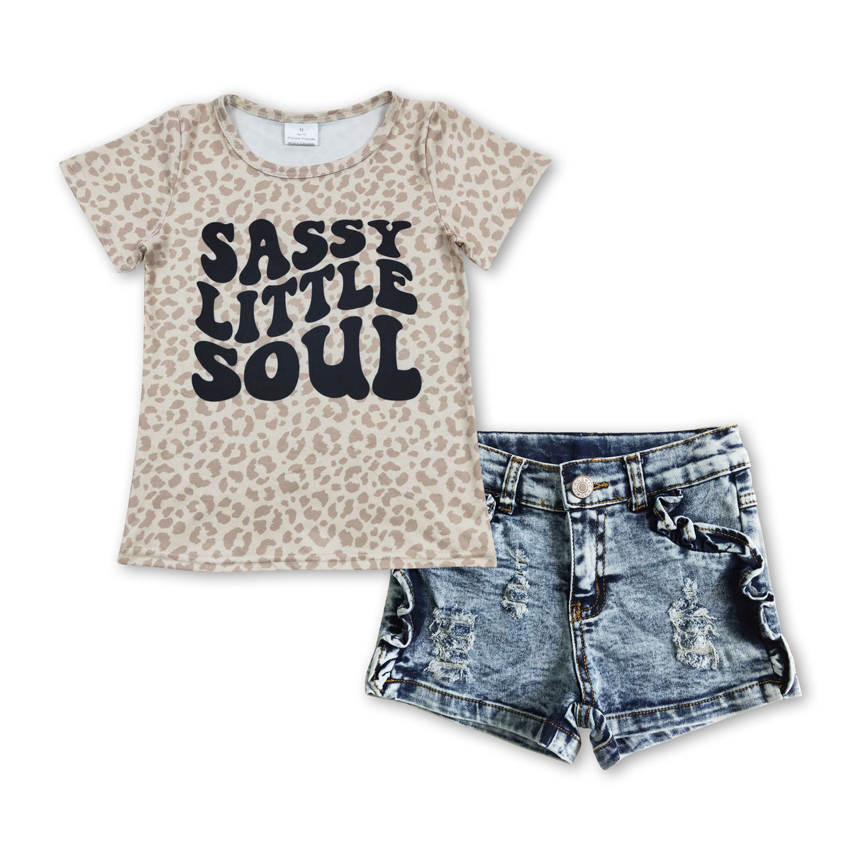 Sassy little soul leopard shirt denim shorts girls clothes
