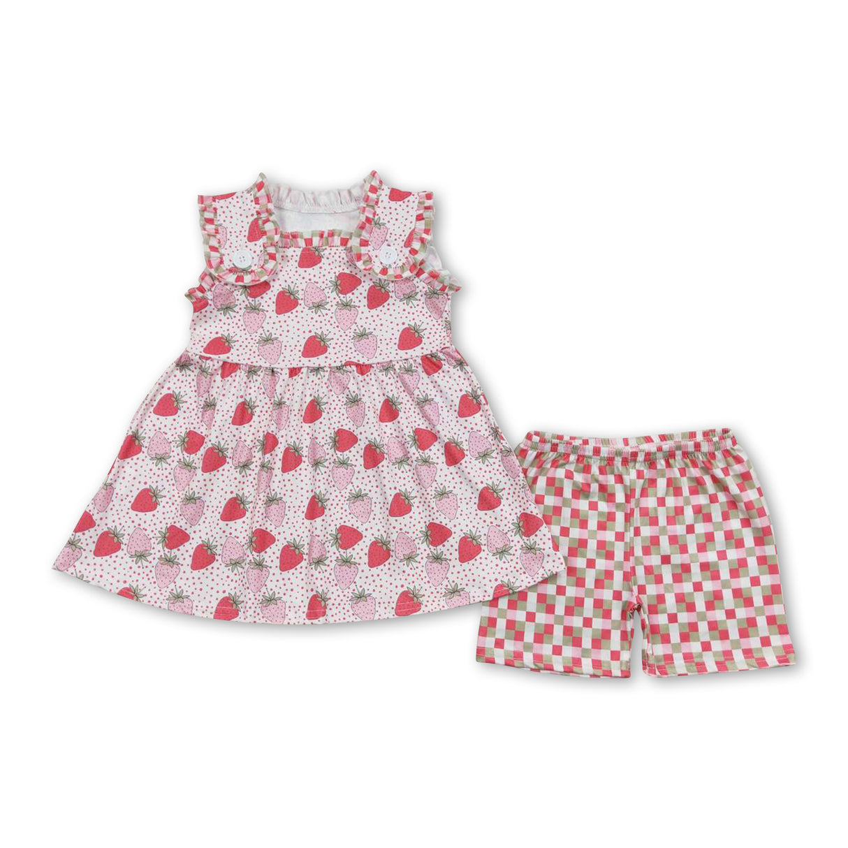 sleeveless strawberry tunic plaid shorts girls clothes