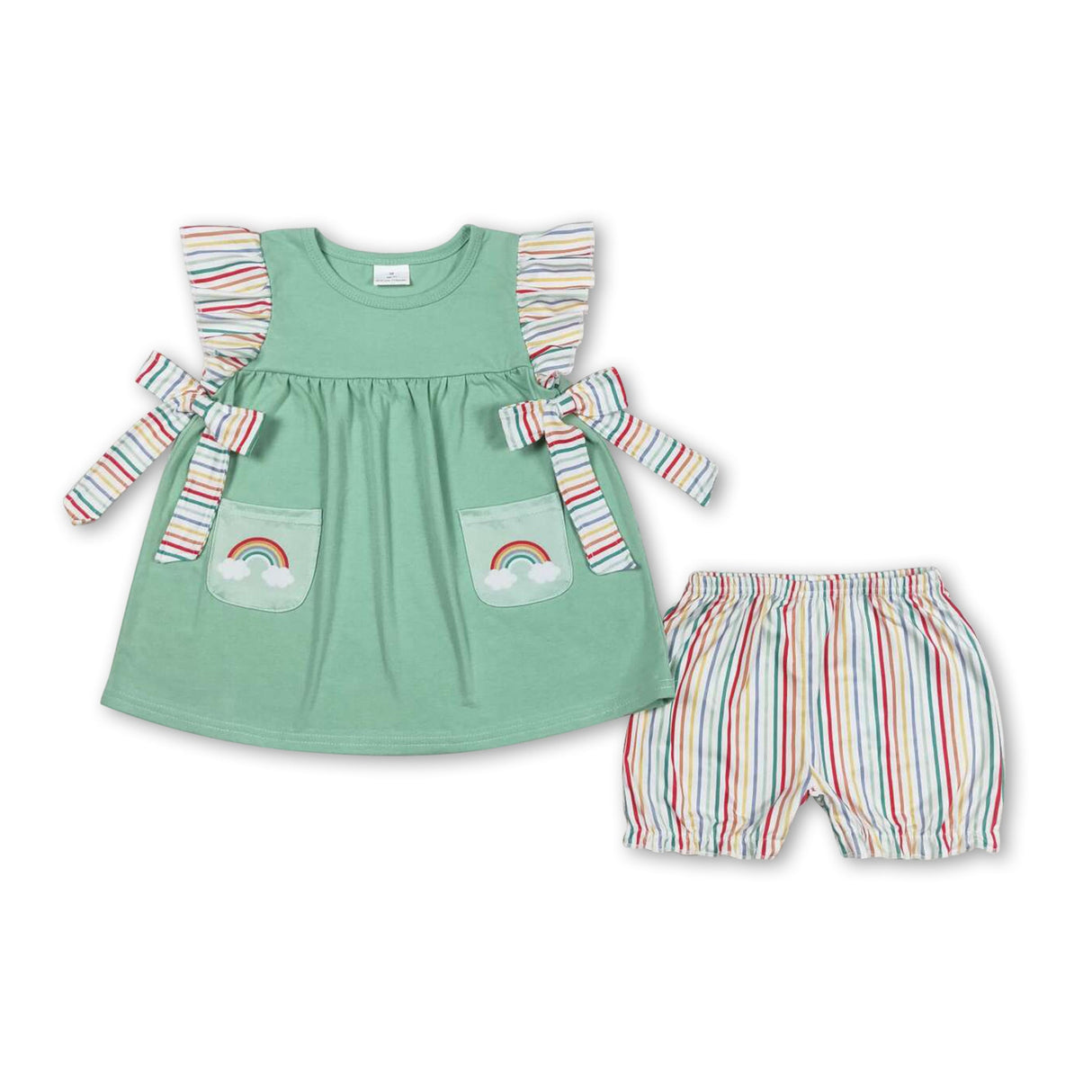 Rainbow pocket tunic stripe shorts girls summer outfits