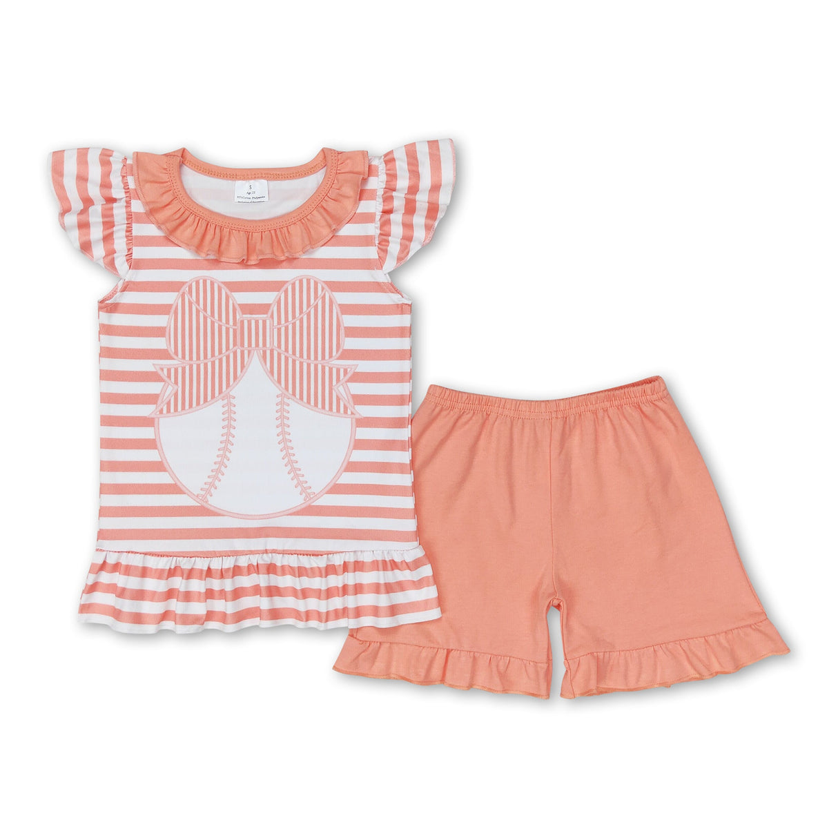 Flutter sleeves baseball stripe top shorts girls clothes