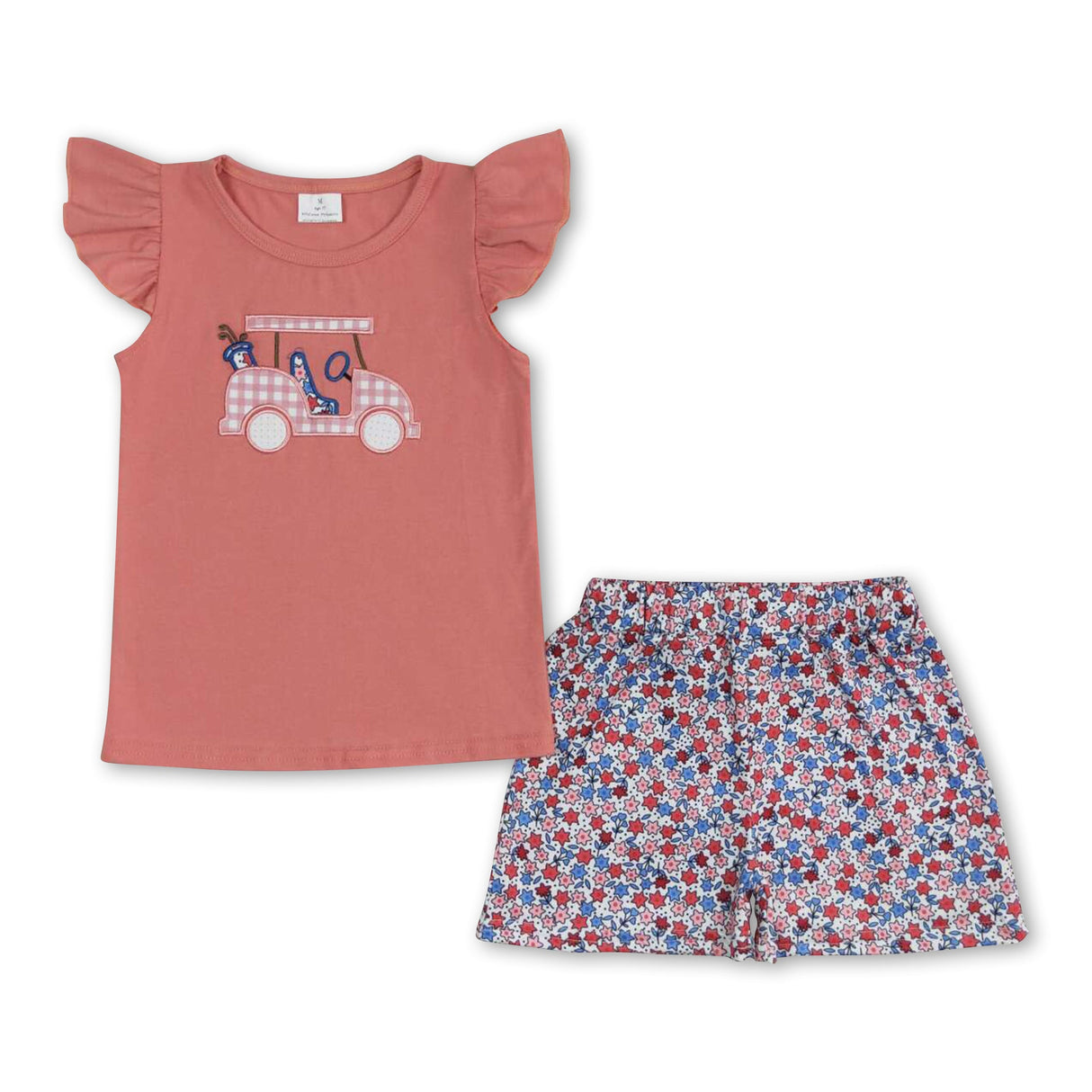 Flutter sleeves golf top floral shorts girls clothes