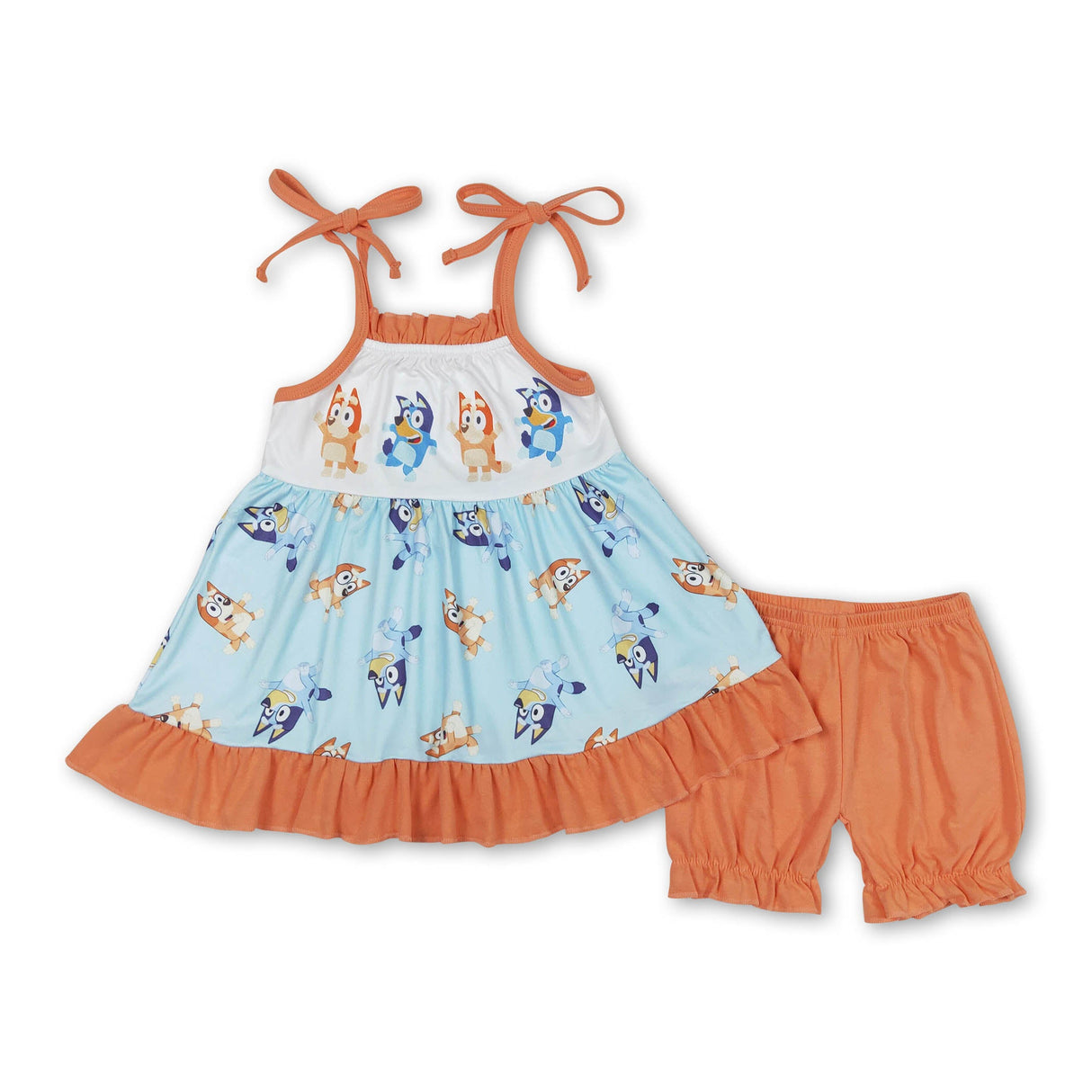 Straps dog ruffle tunic ruffle shorts girls clothes