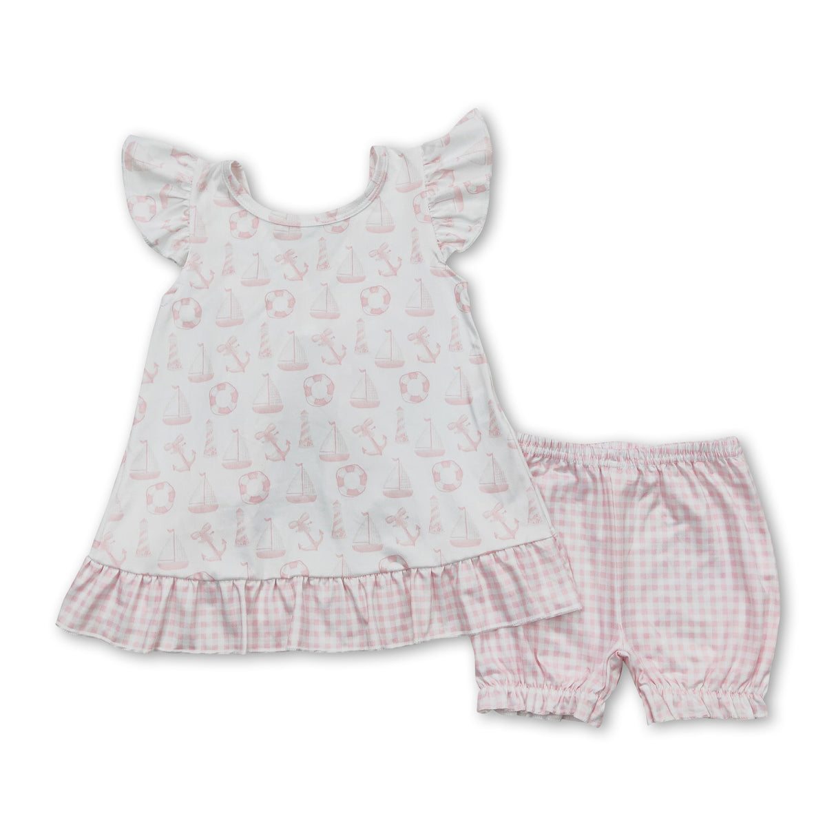 Pink anchor boat tunic plaid shorts girls summer clothes