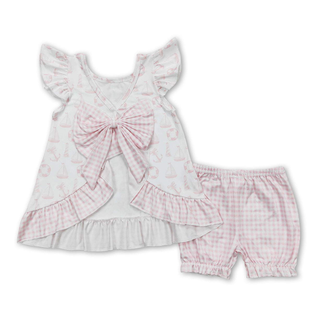 Pink anchor boat tunic plaid shorts girls summer clothes