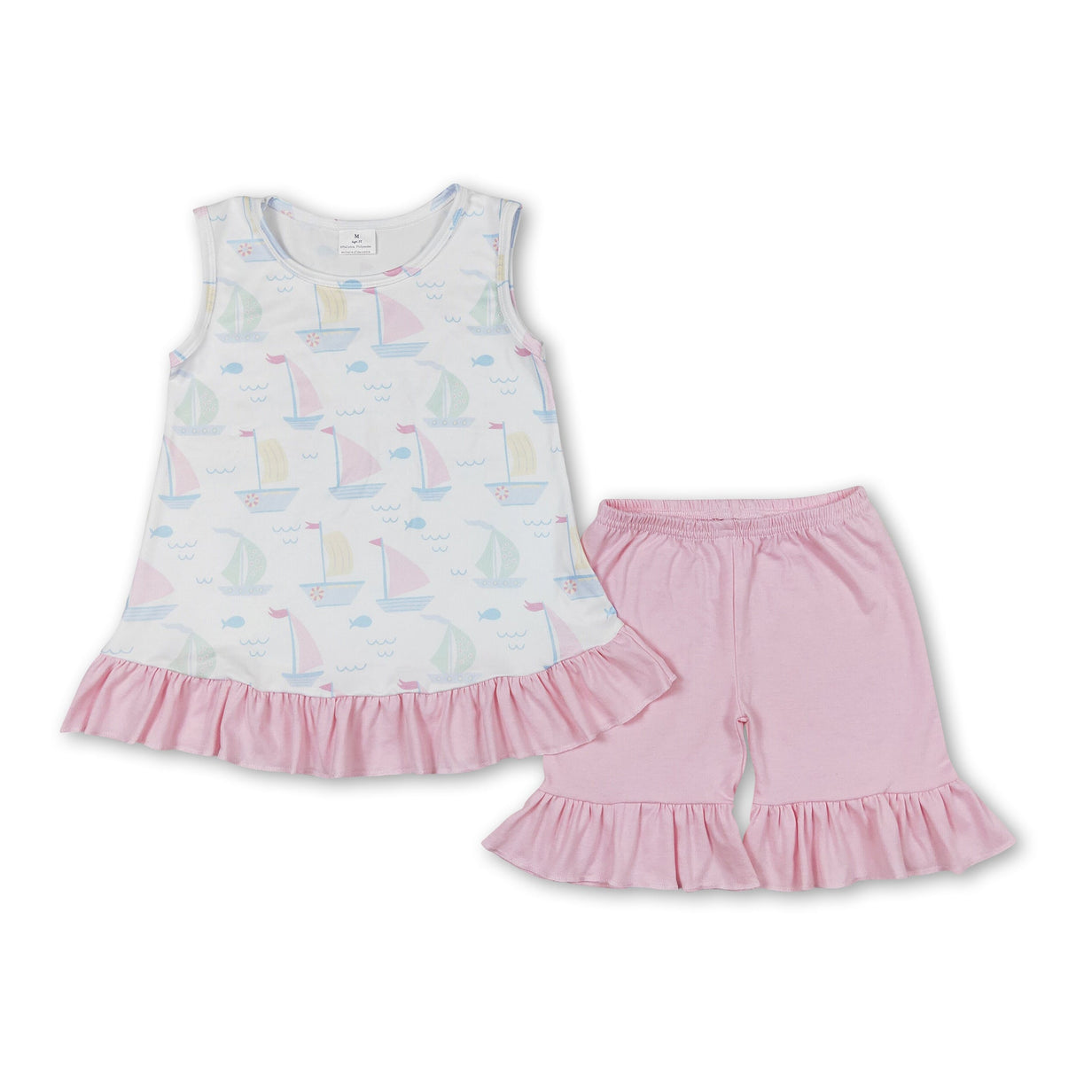 Sleeveless boat tunic pink shorts girls summer clothes