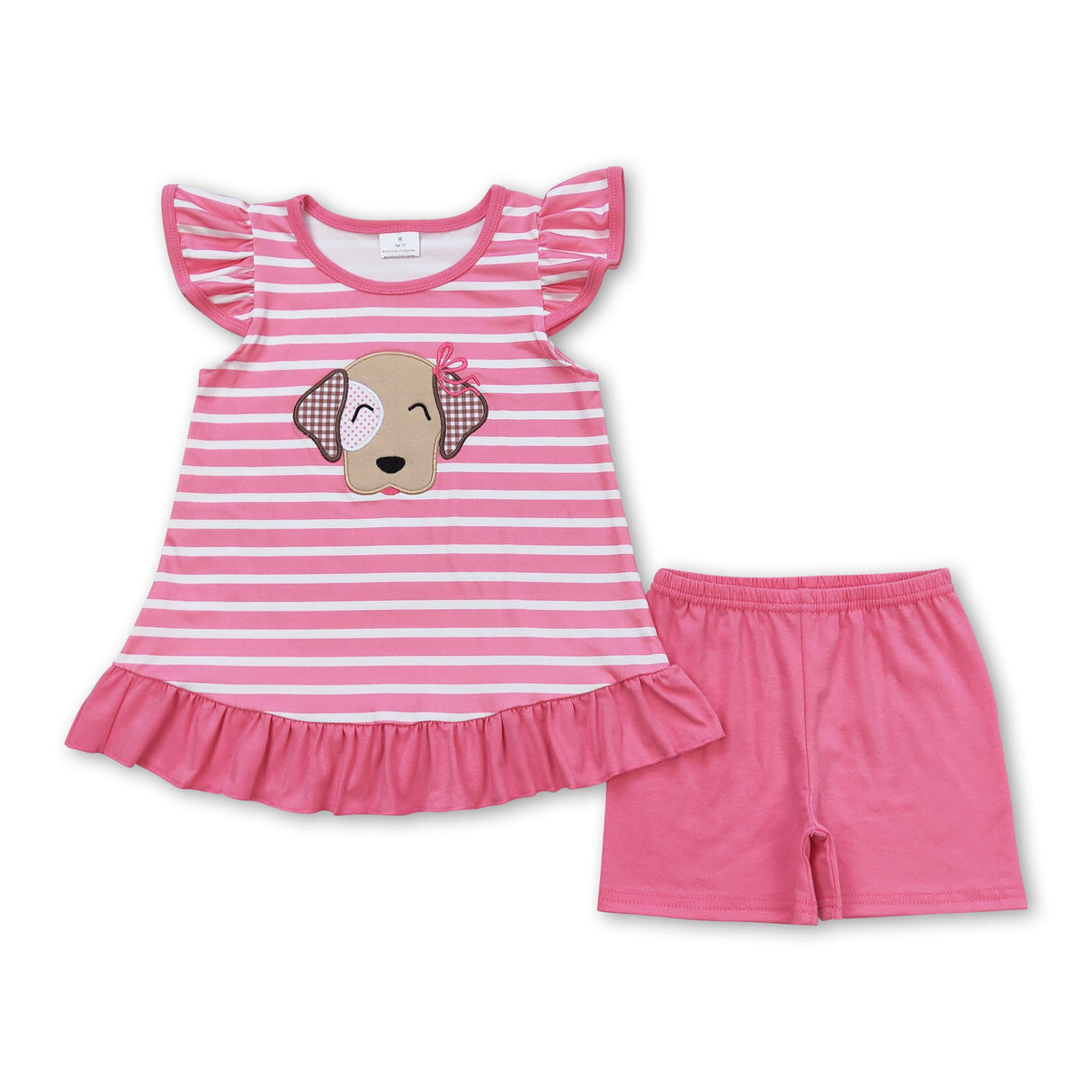 Stripe flutter sleeves dog top shorts girls clothes