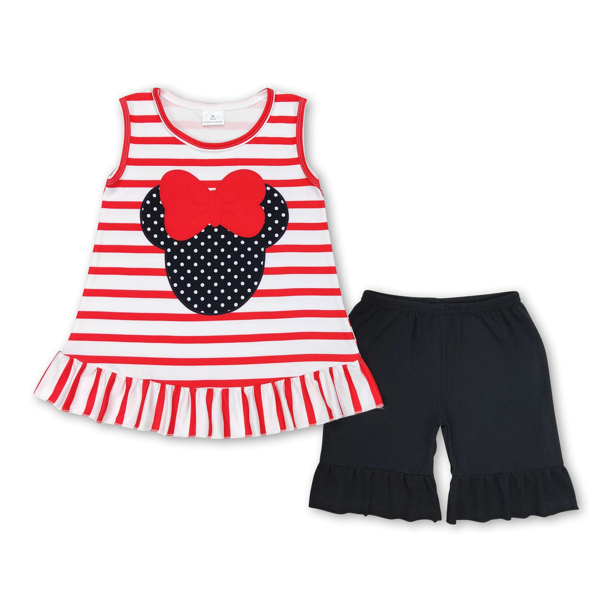 Sleeveless red stripe mouse top ruffle shorts girls clothes