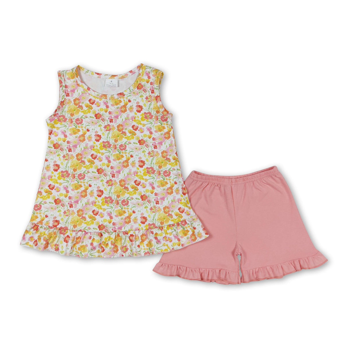 Sleeveless yellow floral ruffle shorts girls clothes