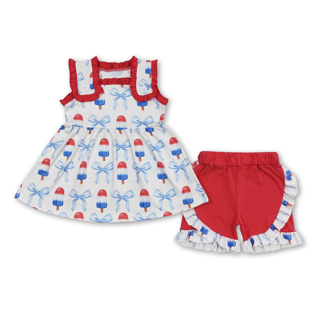 Sleeveless popsicle bow girls 4th of july outfits