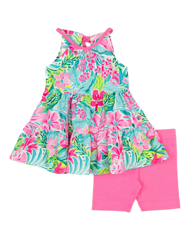 MOQ 3 pcs pink floral tunic shorts girls clothes