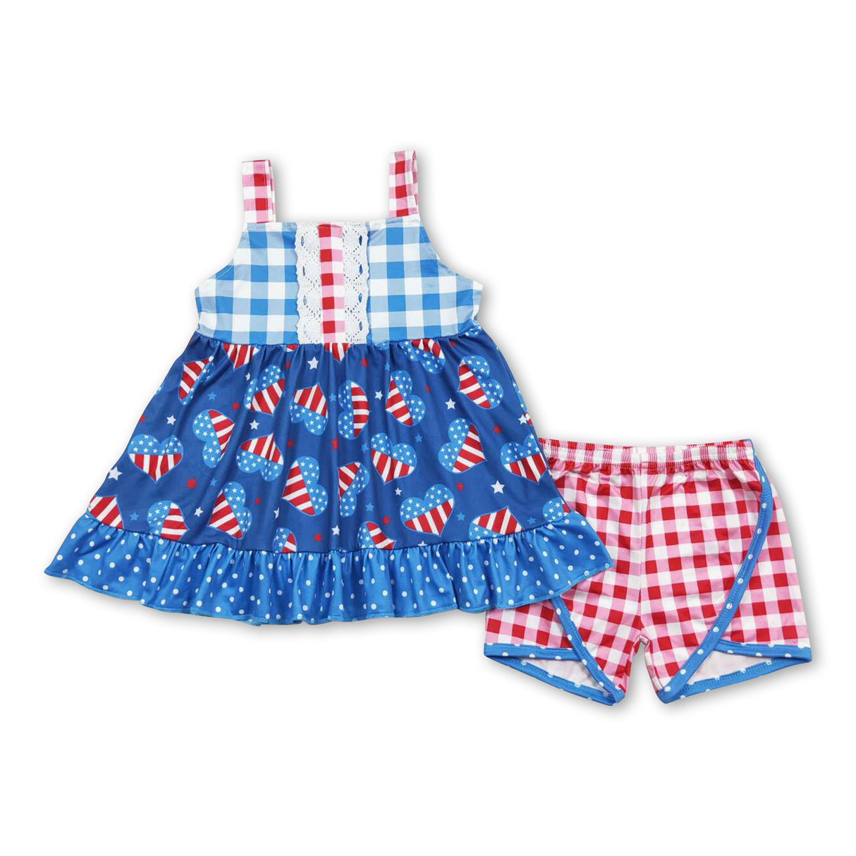 Star stripe heart tunic shorts girls 4th of july outfits