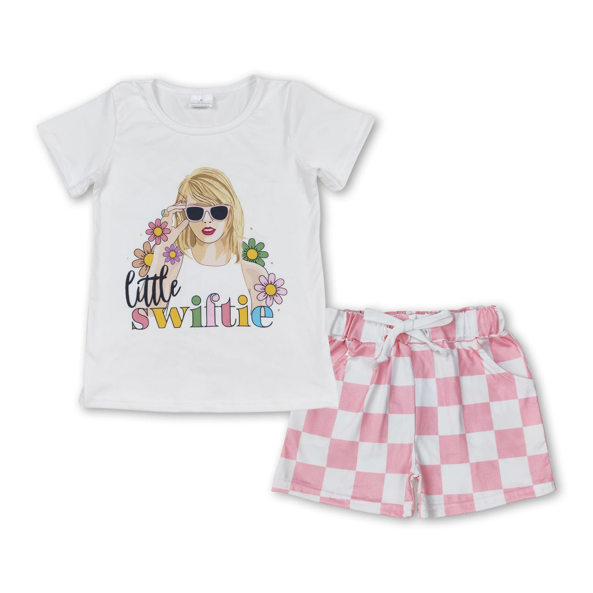 Floral top pink plaid shorts singer girls clothing