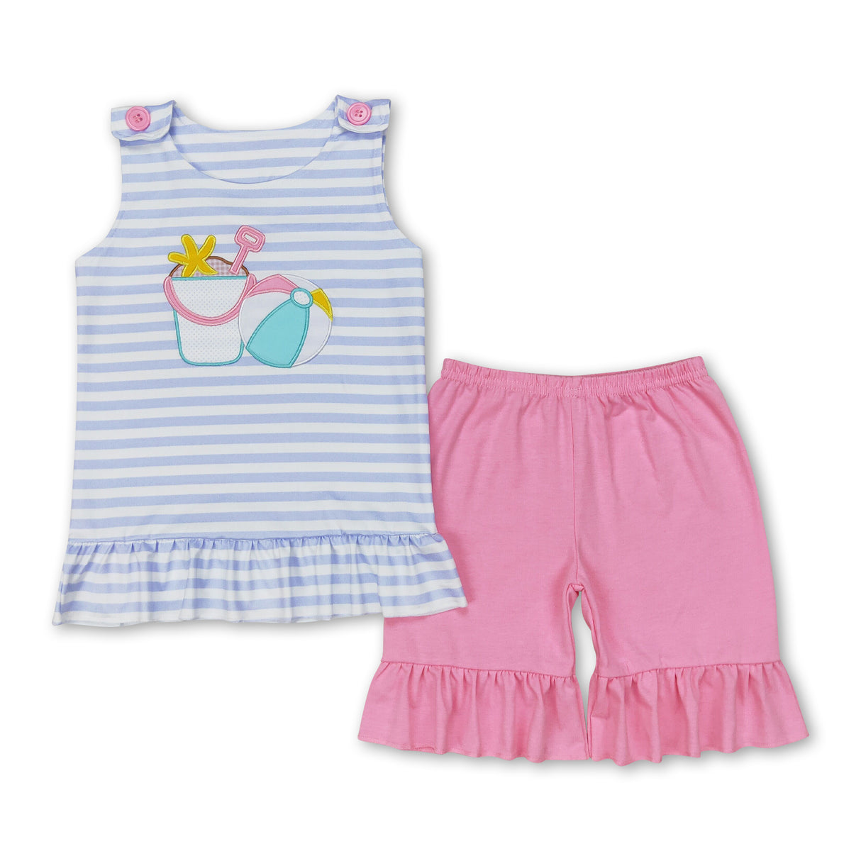 Stripe top ball top pink shorts beach girls summer clothes