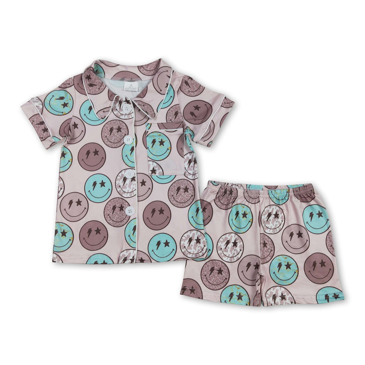 Leopard cow print smile kids girls button down pajamas