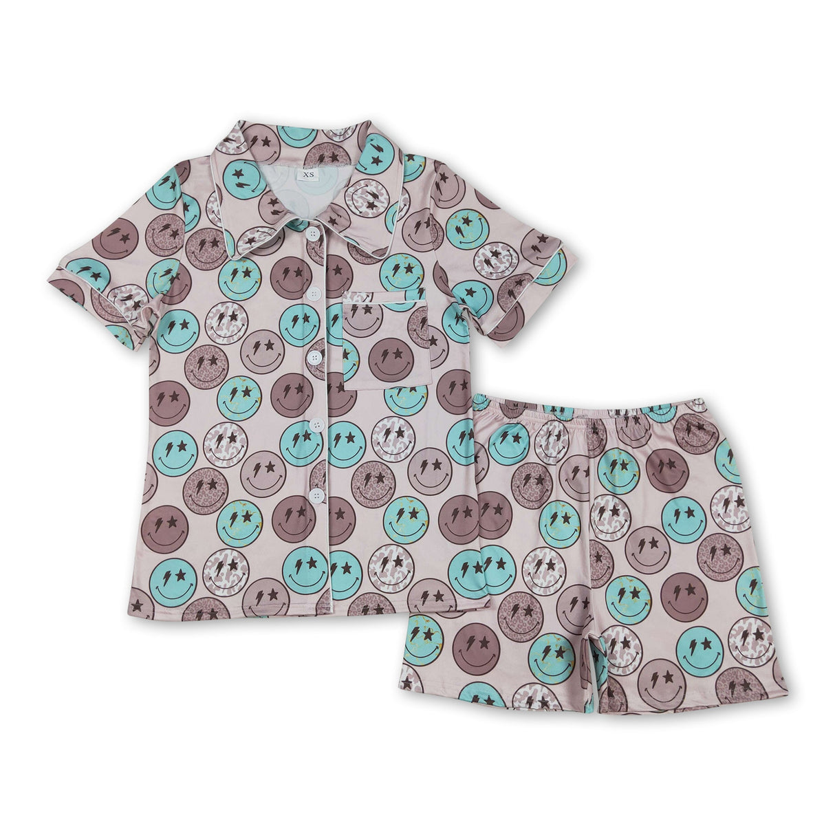 Leopard cow print smile adult women button down pajamas