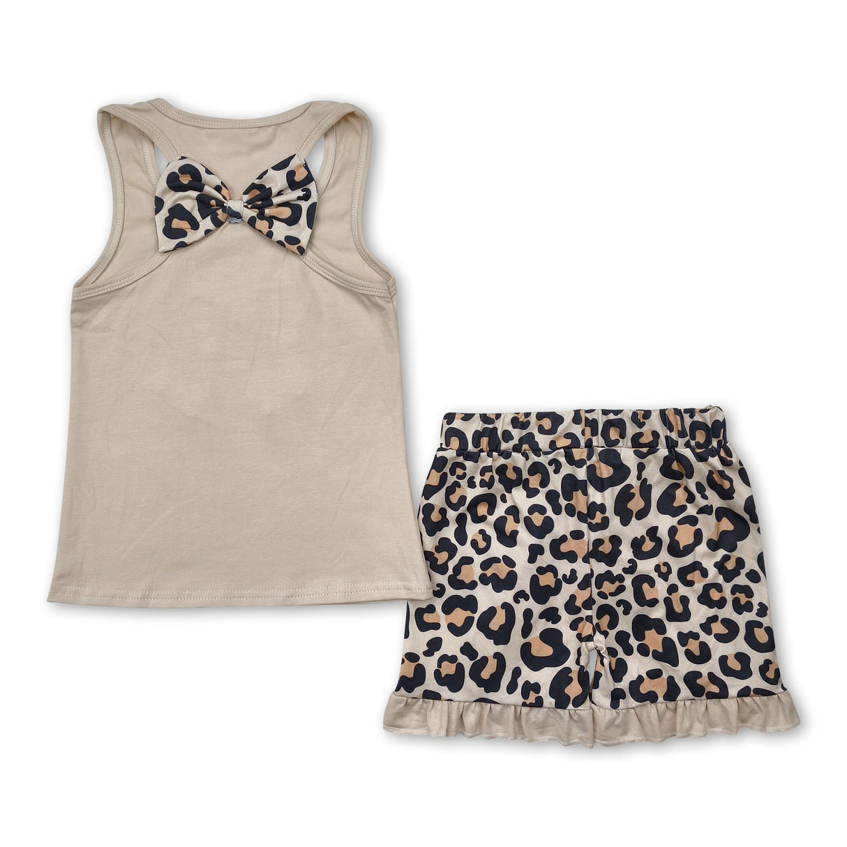 Leopard bow top ruffle shorts baby girls clothing
