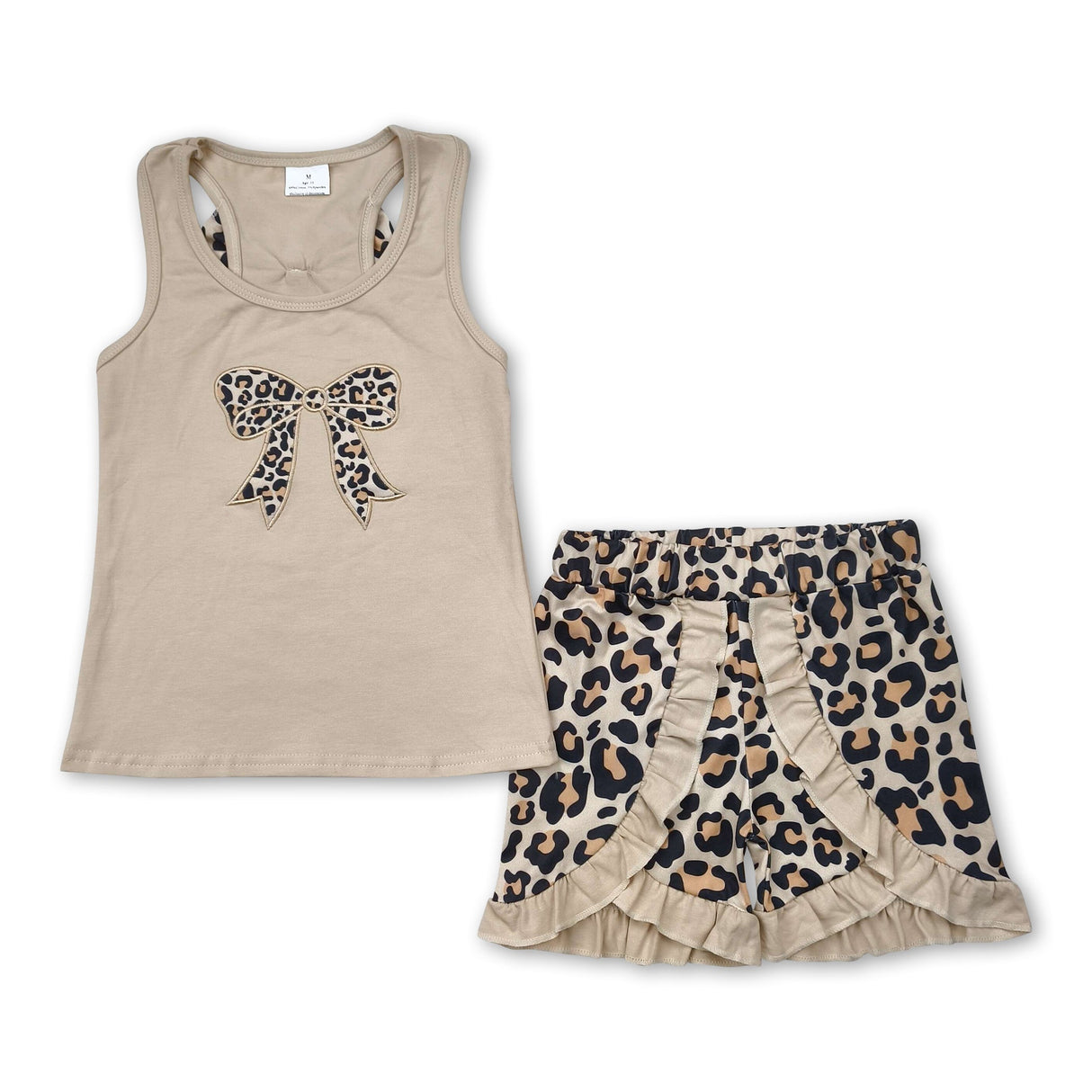 Leopard bow top ruffle shorts baby girls clothing