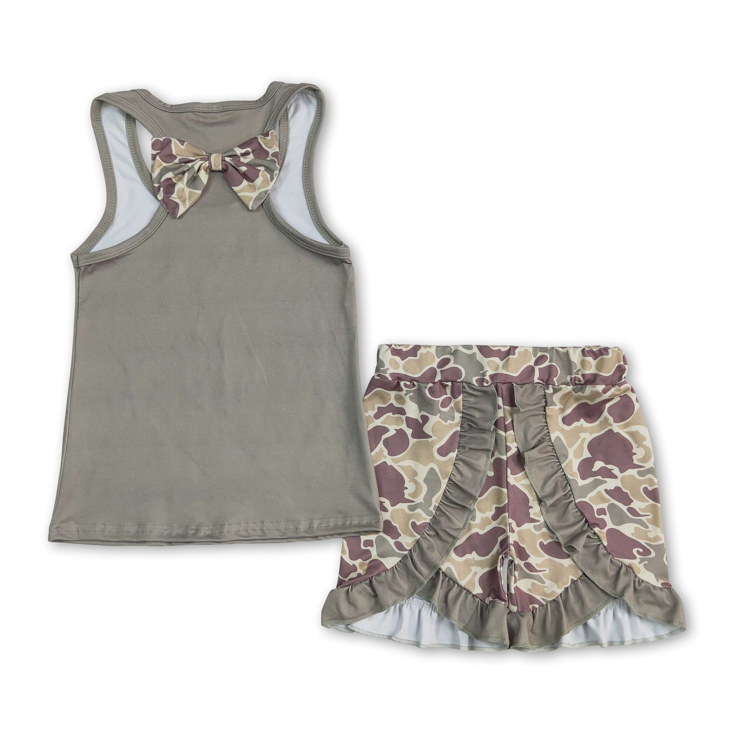 Sleeveless bow top ruffle camo shorts toddler girls clothes