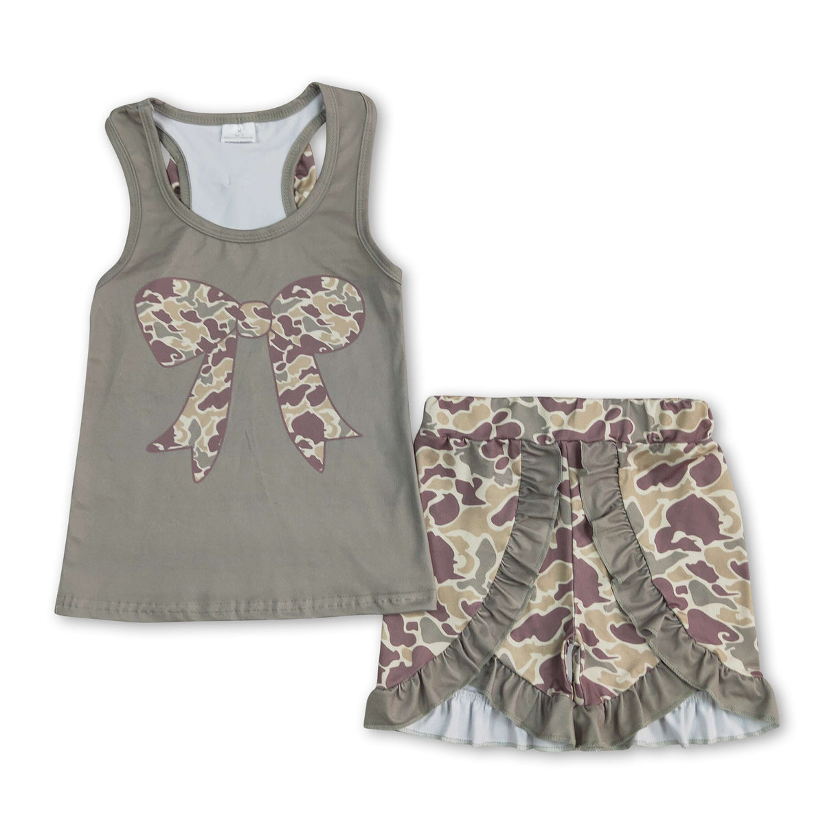 Sleeveless bow top ruffle camo shorts toddler girls clothes