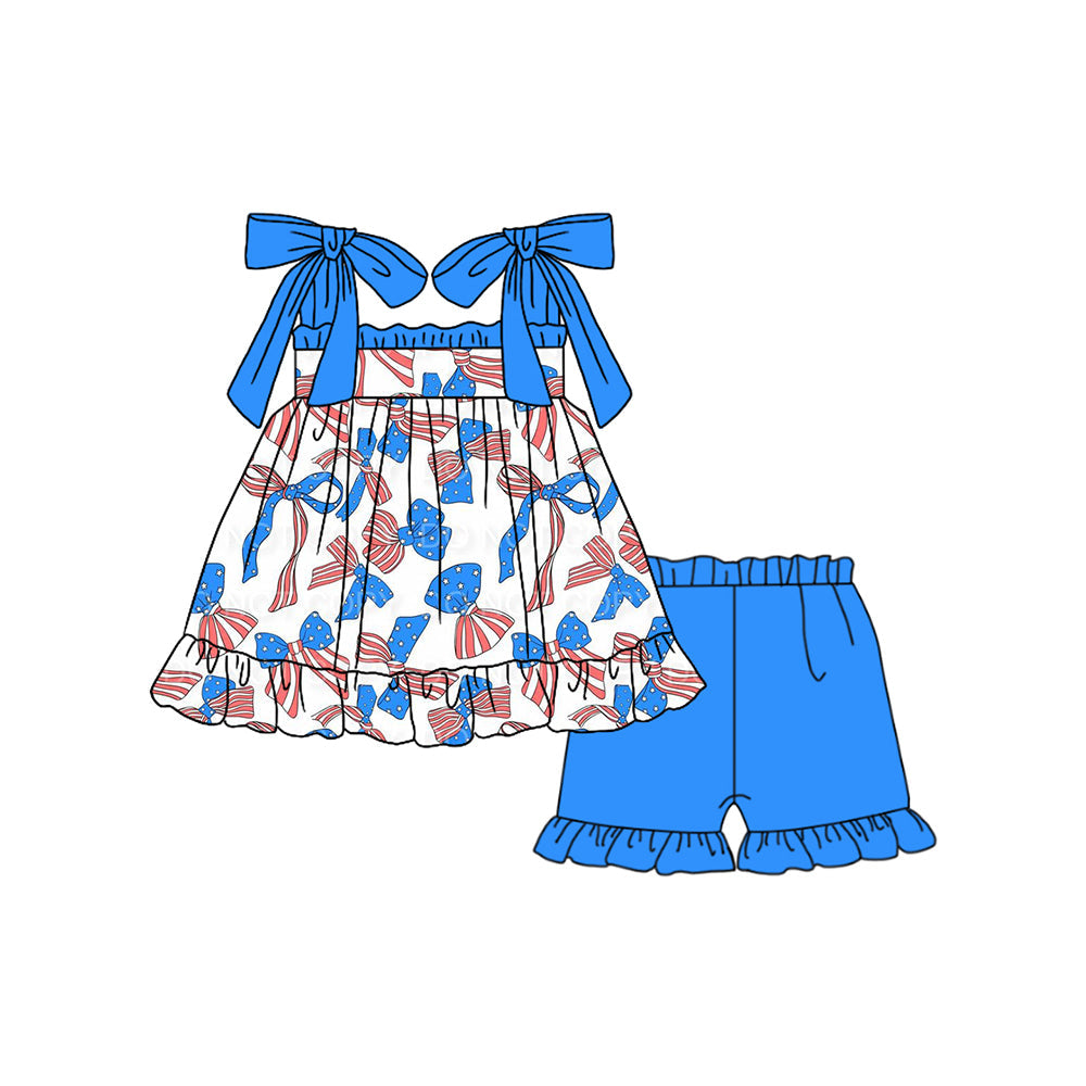 Stars stripe bow tunic shorts girls 4th of july outfits