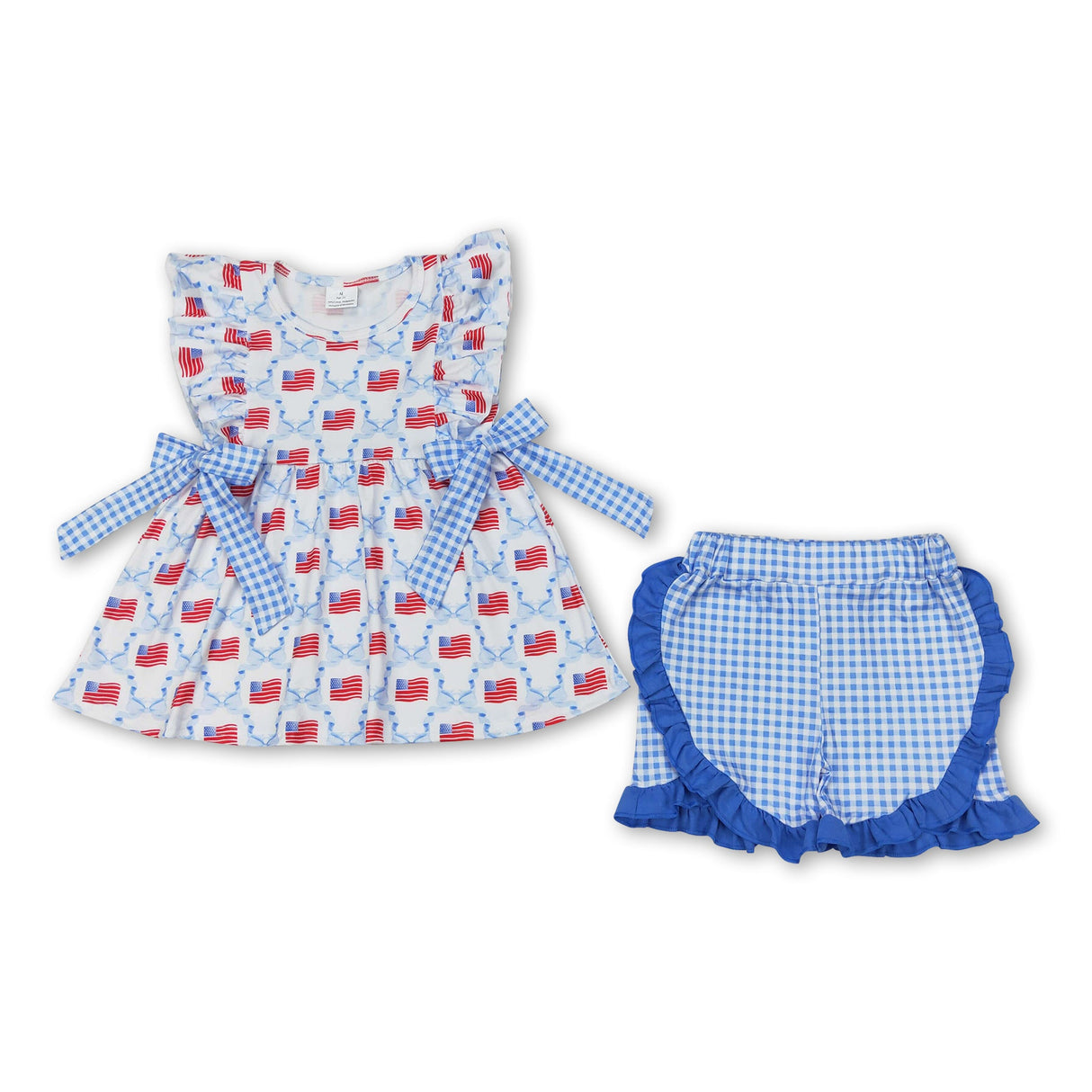 Light blue bow flag ruffle tunic shorts girls 4th of july clothes