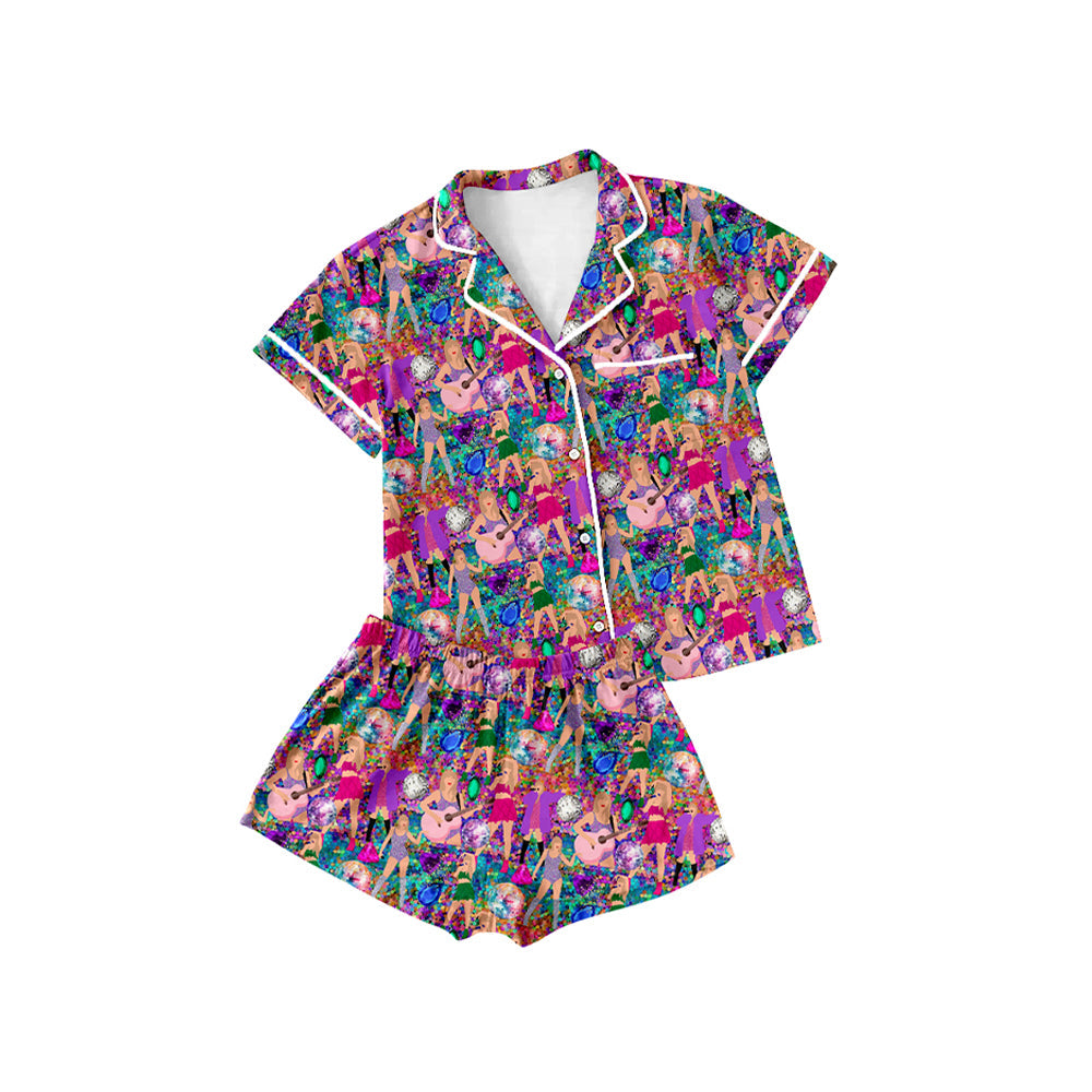 Short sleeves guitar singer adult women button down pajamas