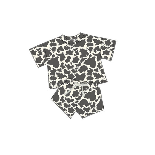 Short sleeves cow print top shorts kids girls clothes