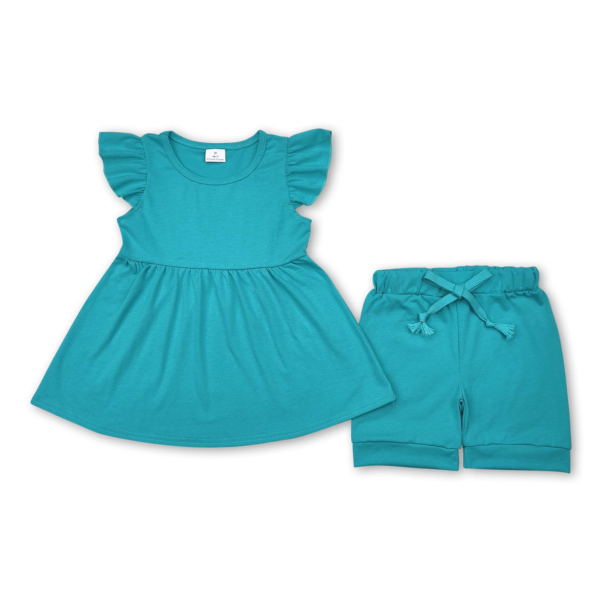 Teal flutter sleeves cotton tunic shorts kids girls clothes