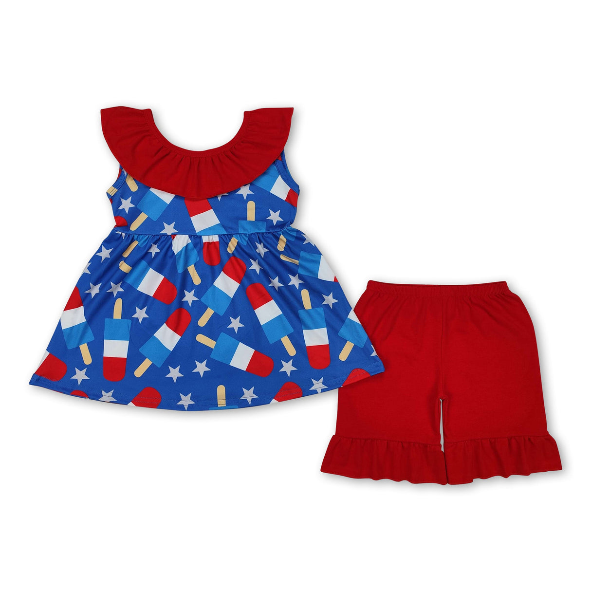 Blue stars popsicle ruffle tunic shorts girls 4th of july outfits