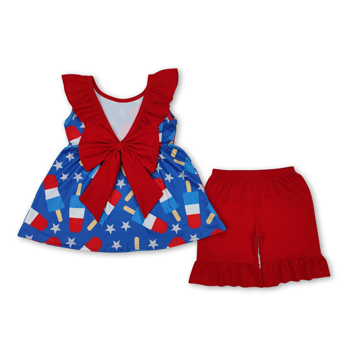 Blue stars popsicle ruffle tunic shorts girls 4th of july outfits