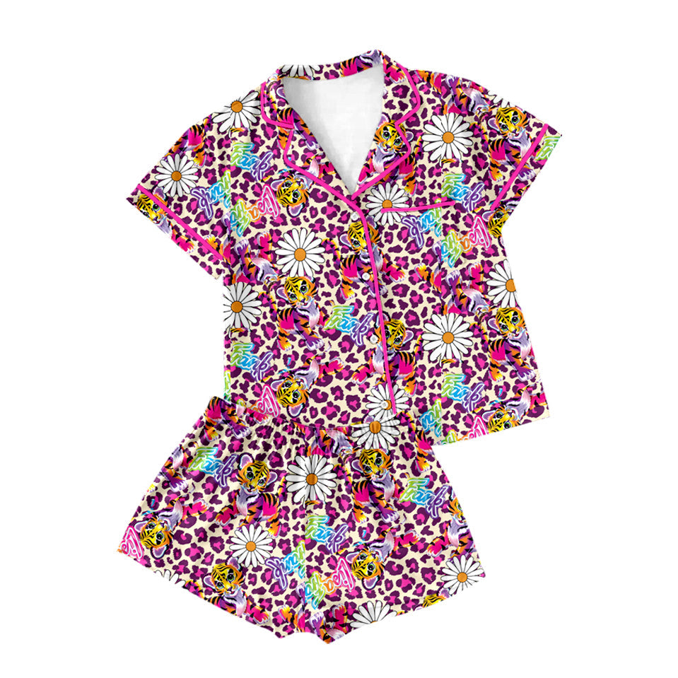 Colorful leopard tiger adult women baseball pajamas