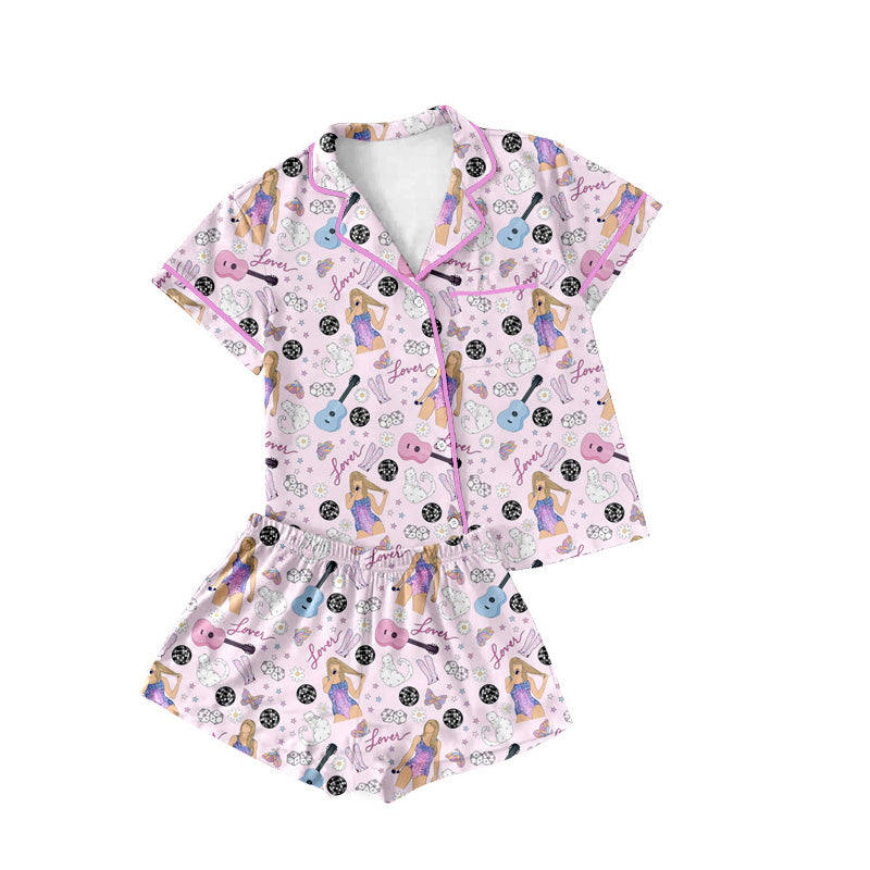 Guitar boots singer adult women baseball button down pajamas