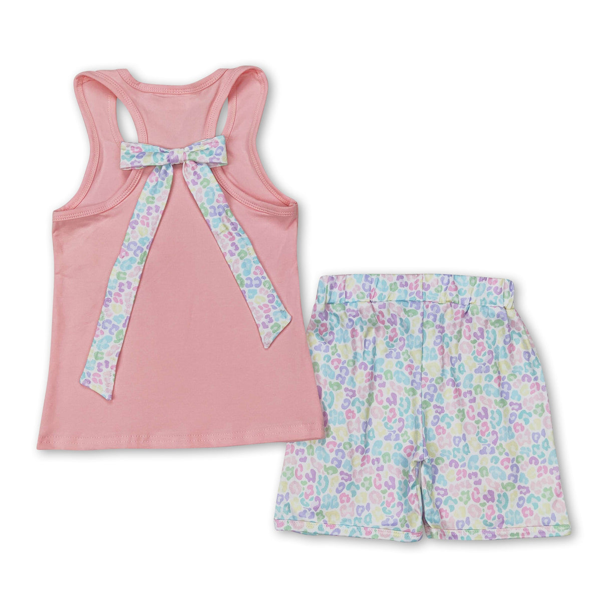 Leopard pocket sleeveless top ruffle shorts girls clothes