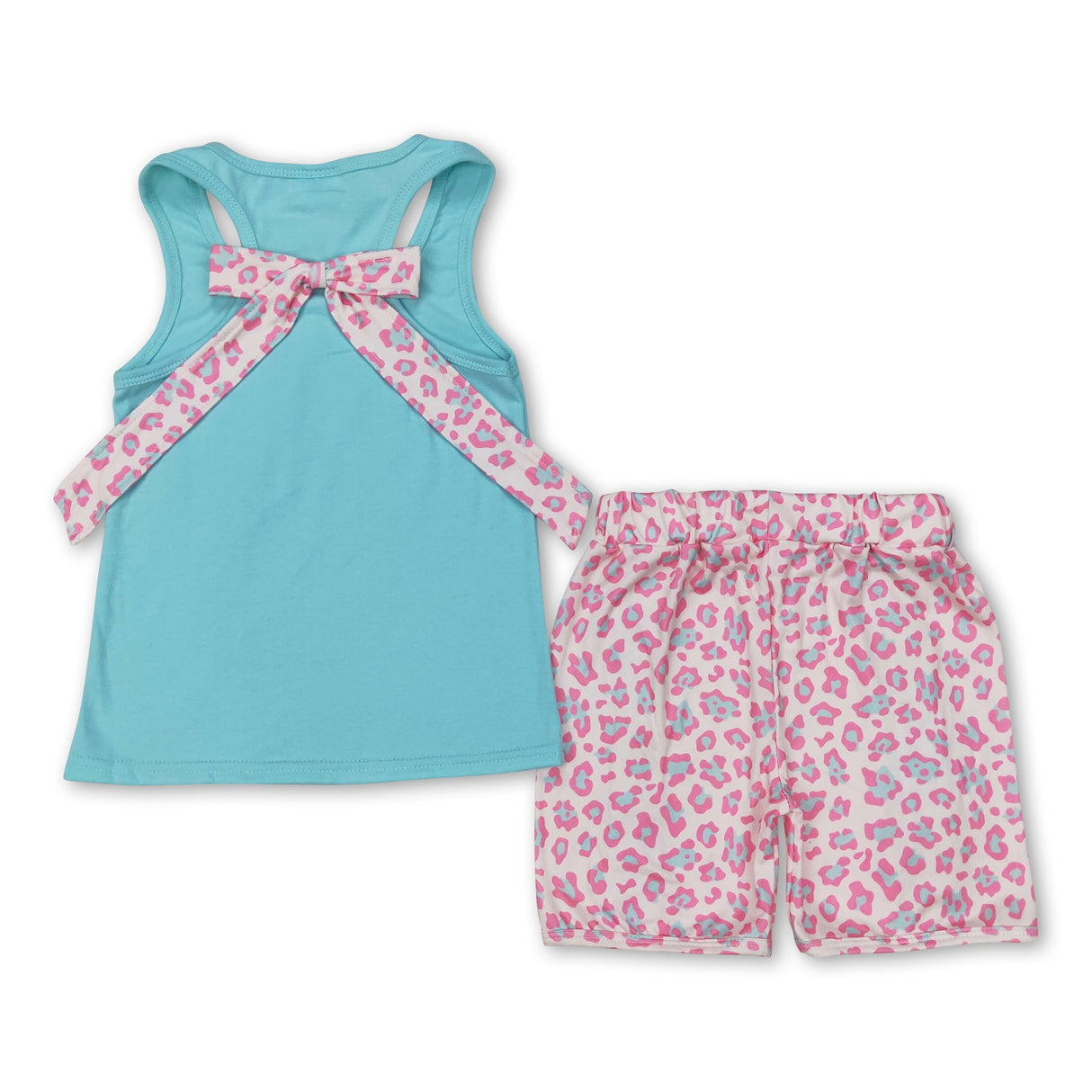 Leopard pocket sleeveless mint top ruffle shorts girls clothes