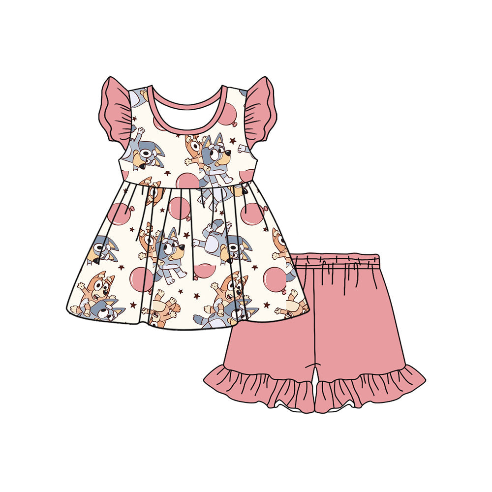 Flutter sleeves dog bubble tunic shorts girls clothes