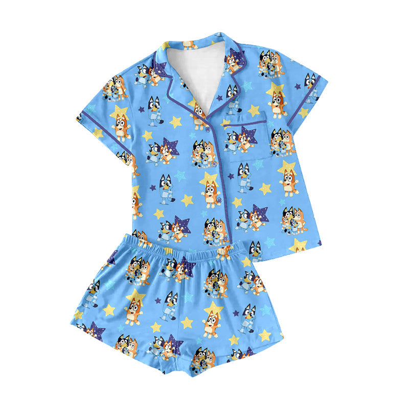 Short sleeves dog stars adult women button down pajamas