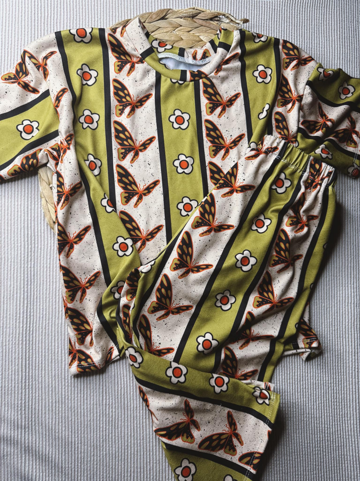 Short sleeves floral butterfly baby girls pajamas